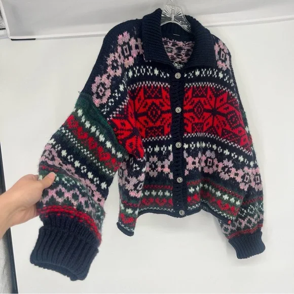 Free People Snowdrift Argyle Wool Blend Multicolor Knit Cardigan Sweater SAMPLE - Picture 4 of 9